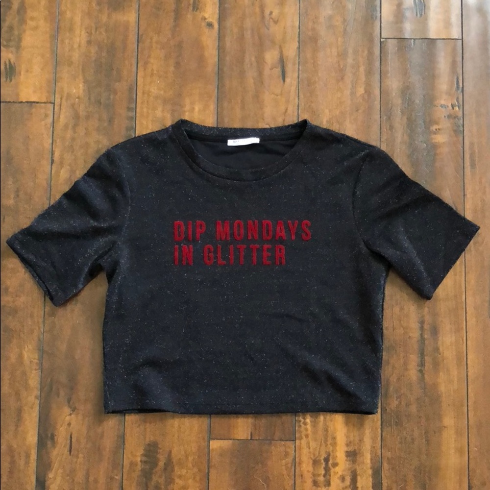 Zara “Dip Monday’s in Glitter” Sparkly Crop (M)